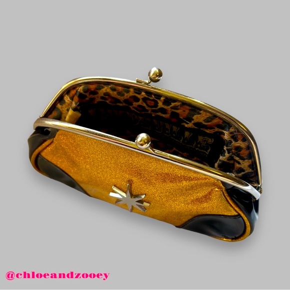 VTG Lux De Ville Gold Glitter Patent Kiss Lock Bowler Clutch Purse Bag Y2K - Picture 6 of 8